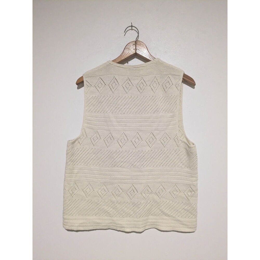 Vintage Cuddle Knit Sweater Vest Cream Pointelle Acrylic Boho S/M - Picture 2 of 3